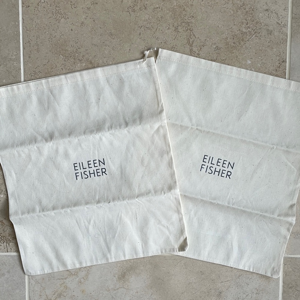 2 EILEEN FISHER Dust Travel Shoe Bags 14”x 11.75 Drawstring Beige Organic Cotton